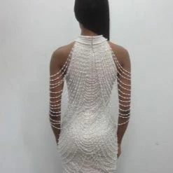 Jovani 1677 Short Fitted High Neck Cocktail Dress Fringe Tassel Choker Draped Sequin Dresses