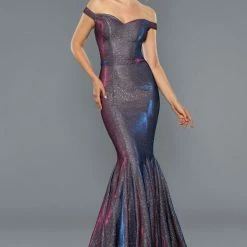 Stella Couture 20067 Long Iridescent Shimmer Mermaid Prom Dress Off The Shoulder