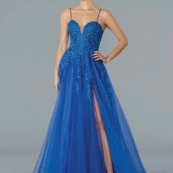 Stella Couture 22027 Fitted Lace Embellished Bodice Sheer Shimmer Prom Dress Ballgown Dresses