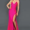Stella Couture 22038 Long Fitted Jersey Prom Dress Maxi Slit V Neck Gown
