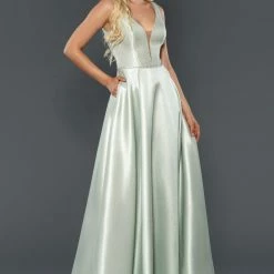 Ballgown Dresses Stella Couture 19120 A Line Shimmer Prom Dress Pockets V Neckline Formal Gown