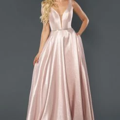 Ballgown Dresses Stella Couture 19120 A Line Shimmer Prom Dress Pockets V Neckline Formal Gown