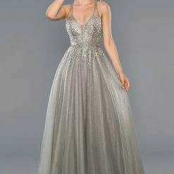 Stella Couture 19030 A Line Prom Dress Backless V Neck Ballgown Formal Gown