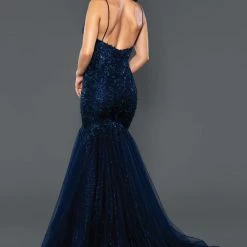 In Stock Stella Couture 22043 Navy Prom Dress Size 12 Long Shimmer Mermaid Pageant Gown