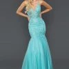 Stella Couture 22057 Long Blue Mermaid Sheer Lace Prom Dress Formal Gown