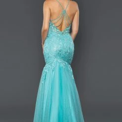 Stella Couture 22057 Long Blue Mermaid Sheer Lace Prom Dress Formal Gown