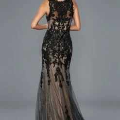 Stella Couture 20029 Long Shimmer Lace V Neck Formal Evening Dress V Neck