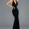 Stella Couture 17011 Navy Sheer Embellished Cutout Evening Dress V Neck Gown