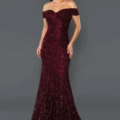 Stella Couture 22069 Long Fitted Shimmer Glitter Off The Shoulder Prom Dress Formal