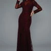 Stella Couture 19018 Fitted Lace Long Sleeve Formal Evening Gown High Neck Sheer