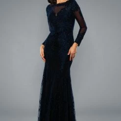 Stella Couture 19018 Fitted Lace Long Sleeve Formal Evening Gown High Neck Sheer