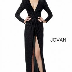 Discontinued Jovani 1708 Black/Blue, Black/Multi And Black/Pink Sizes 00-24 Long Sleeve Dresses