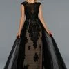 Stella Couture 19017 Black Lace Embellished Formal Dress Over Skirt Sheer Neckline