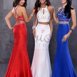 In Stock Mermaid Dresses Envious Couture 17117 Two Piece Mikado Mermaid Gown In Red Size 6
