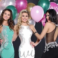 In Stock Envious Couture 17141 Size 10 Sheer Crystal Cutout High Neck Jersey Dress Prom