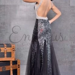 In Stock Envious Couture 17145 Crystal Mermaid Prom Dress Pageant Gown Sequins Black Ombre Size 2 Mermaid Dresses
