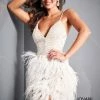 Jovani 1729 Short Feather V Neck Cocktail Short Formal Gown Party Dress Wedding