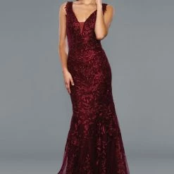 Stella Couture 20041 Long Lace V Neck Formal Evening Gown Prom Dress