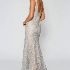 Stella Couture 20041 Long Lace V Neck Formal Evening Gown Prom Dress