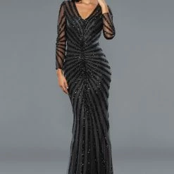Sequin Dresses Stella Couture 20144 Long Sleeve Sheer Embellished Formal Evening Dress