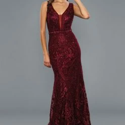 Stella Couture 20032 Long Fitted Shimmer Lace Formal Prom Pageant Dress Evening Gown