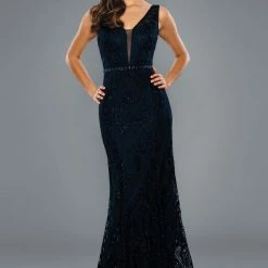 Stella Couture 20032 Long Fitted Shimmer Lace Formal Prom Pageant Dress Evening Gown