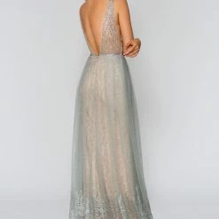 Stella Couture 19137 Long Shimmer Lace Prom Dress Overskirt Formal Gown