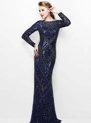 In Stock Primavera Couture 1737 Size 18, 24 Long Sleeve Beaded Formal Evening Dress