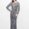 In Stock Primavera Couture 1737 Long Sleeve Fully Sequin Prom Dress In Platinum Size 4