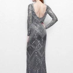 In Stock Primavera Couture 1737 Long Sleeve Fully Sequin Prom Dress In Platinum Size 4