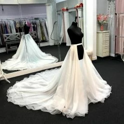 In Stock Ashley Lauren 1739 Size 12 White Long Organza Overskirt Wire Hem Pageant Prom Layer