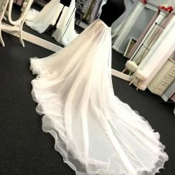 In Stock Ashley Lauren 1739 Size 12 White Long Organza Overskirt Wire Hem Pageant Prom Layer