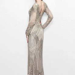 In Stock Long Sleeve Dresses Primavera Couture 1740 Long Sleeve Fully Sequined Prom Dress Size 4,18 Champagne