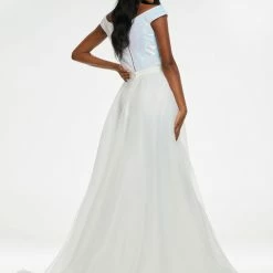 In Stock Ashley Lauren 1740 Ivory Overskirt Size 8 Long Organza Overskirt Wire Hem Pageant Prom Layers