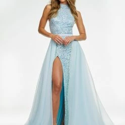 In Stock Ashley Lauren 1740 Size 2, 10 Long Organza Overskirt Wire Hem Pageant Prom Layers