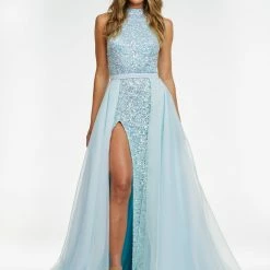 In Stock Ashley Lauren 1740 Ivory Overskirt Size 8 Long Organza Overskirt Wire Hem Pageant Prom Layers