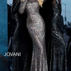 Discontinued Jovani 1756 Long Sleeve Sequin High Neck Prom Dress Evening Gown Party 2020 Multi