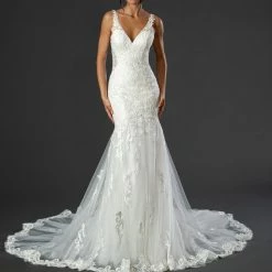 In Stock Mermaid Dresses Stella Couture 22517 Size 16 Long Lace Mermaid Wedding Dress Bridal Gown V Neck Train