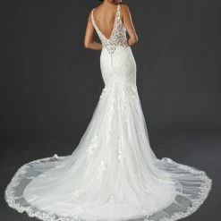 In Stock Mermaid Dresses Stella Couture 22517 Size 16 Long Lace Mermaid Wedding Dress Bridal Gown V Neck Train