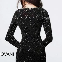Discontinued Jovani 1784 Long Sleeve V Neckline Embellished Short Cocktail Dress Long Sleeve Dresses