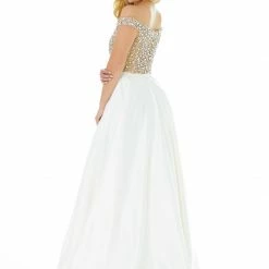 Ashleylauren Ashley Lauren 1792A Crystal And Pearl Pageant Gown With Off The Shoulder Straps