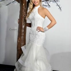 Envious Couture 18034 Mermaid Prom Dress High Neck Sequin Embellished Ruffle Mermaid Dresses