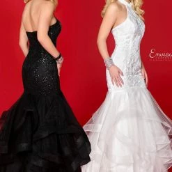 Envious Couture 18034 Mermaid Prom Dress High Neck Sequin Embellished Ruffle Mermaid Dresses