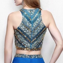 In Stock CLEARANCE Primavera Couture 1803 Peacock Size 14 Prom Dress Two Piece Slit High Neckline