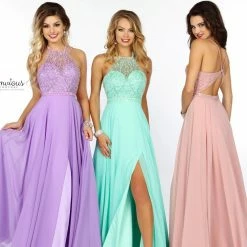 In Stock Envious Couture 18062 Size 10 Aqua Long Chiffon Prom Dress Halter High Neck