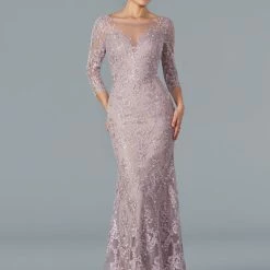 Stella Couture 22354 Long Fitted Gown Lace High Neck