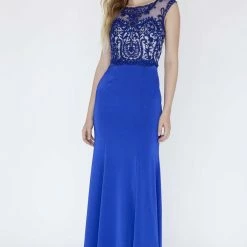 In Stock Jolene Collection 18096 Size 10 Long Sheer Beaded Lace Dress Formal Gown