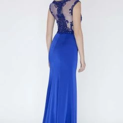 In Stock Jolene Collection 18096 Size 10 Long Sheer Beaded Lace Dress Formal Gown