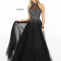 In Stock Ballgown Dresses Envious Couture 18099 Size 4 Halter Neck Beaded Tulle Prom Dress Ball Gown
