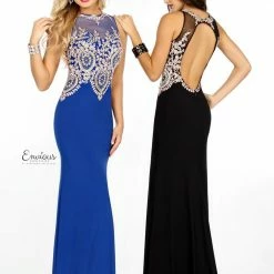 In Stock Backless Dresses Envious Couture 18105 Gold Threaded Fitted Jersey Prom Dress Size 2 Royal Blue